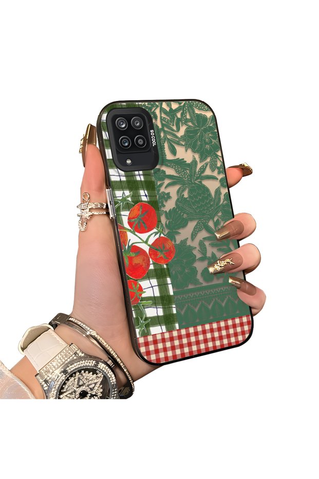 Vegetable Flower Pattern Phone Case for Samsung Galaxy A12/M12 Compatible Acrylic Hard Back Panel with Silicone Edges