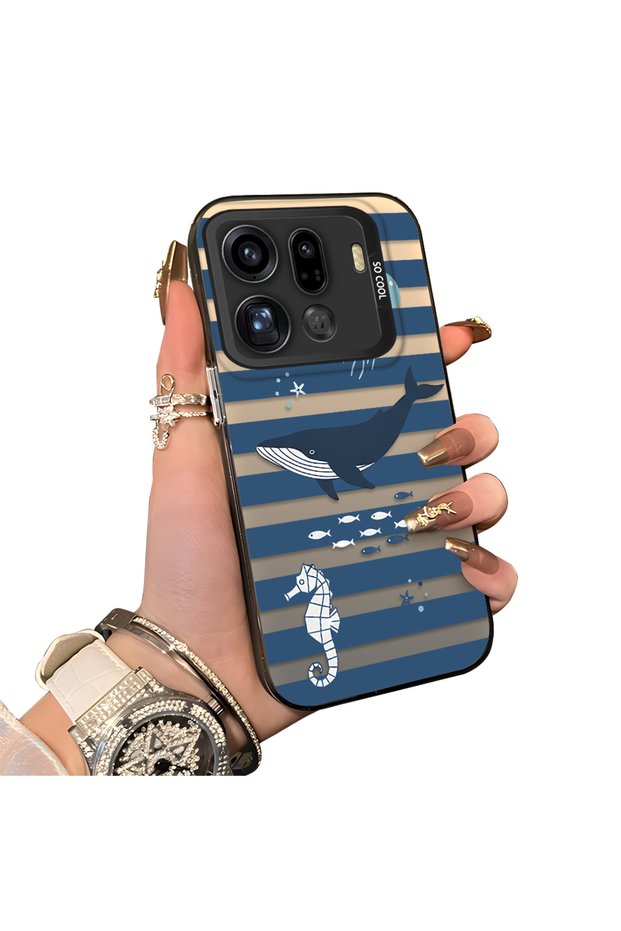 Oppo Find X9 Pro 5g Compatible Sea Creatures Whale Horse Seahorse Patterned Case Acrylic Back Cover Silicone Edge