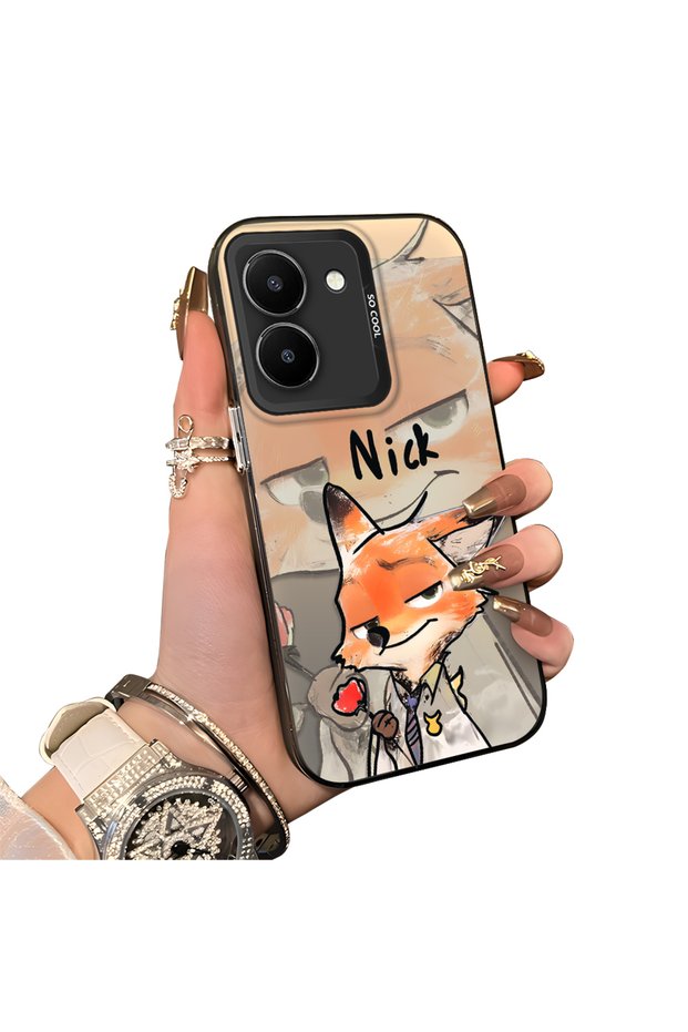 Vivo Y36 4G/5G Compatible Cartoon Fox Nick Patterned Case Acrylic Hard Back Silicon Edges