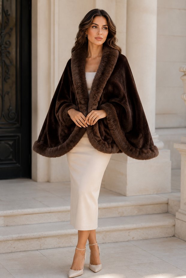 Women's Brown Fur Poncho Pnc01