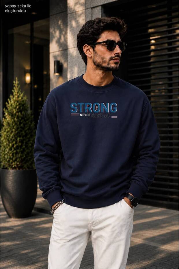 Men's Stay Strong Never Give up Motto Crew Neck Casual Regular Fit Sweatshirt