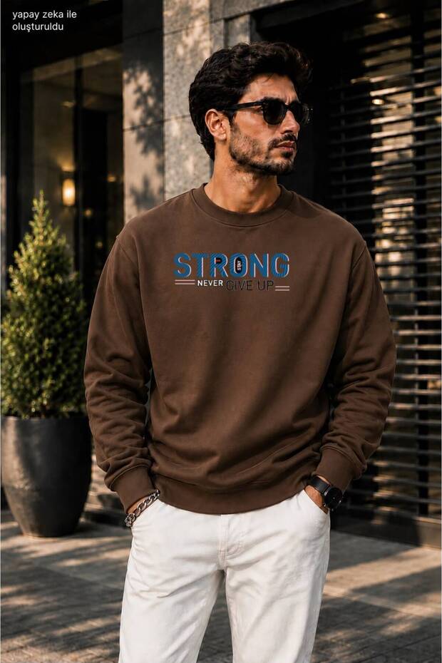 Men's Stay Strong Never Give up Motto Crew Neck Casual Regular Fit Sweatshirt