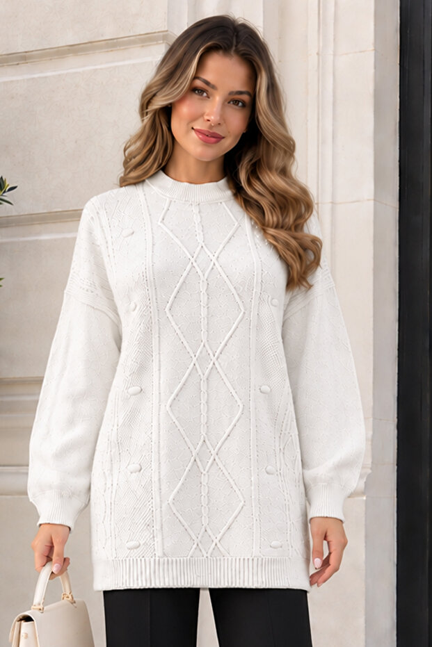 Patterned Knitwear Sweater K6059 White