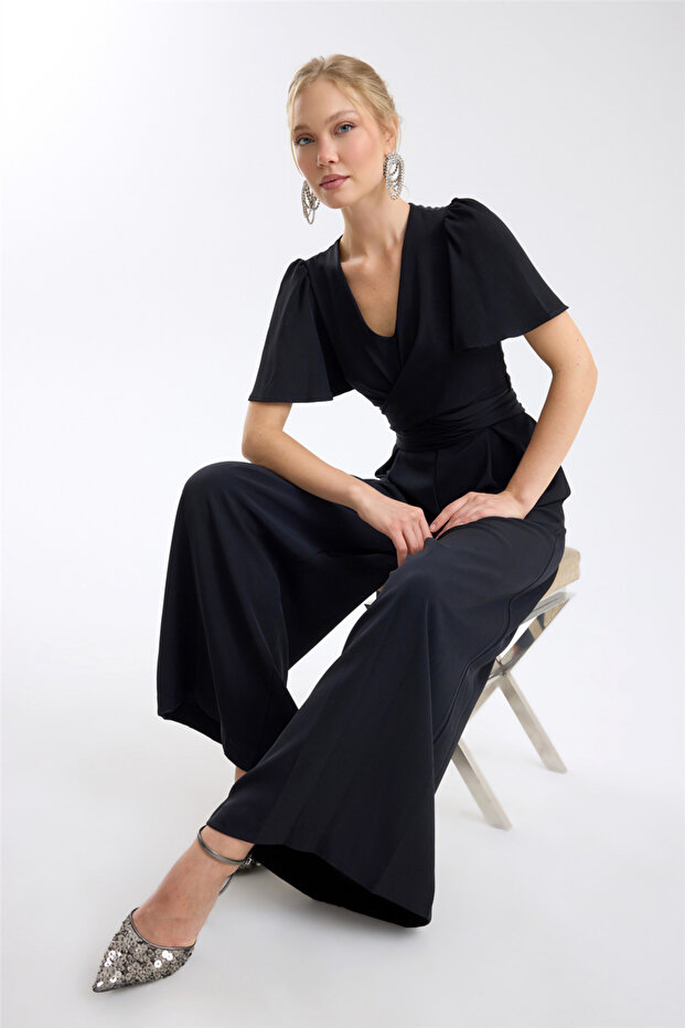 Cross V-Neck Cady Palazzo Jumpsuit