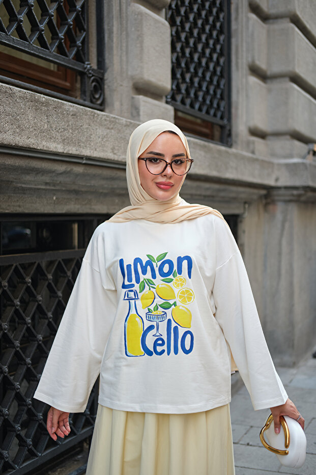 Women's Lemon Pattern Long Sleeve Body Ecru