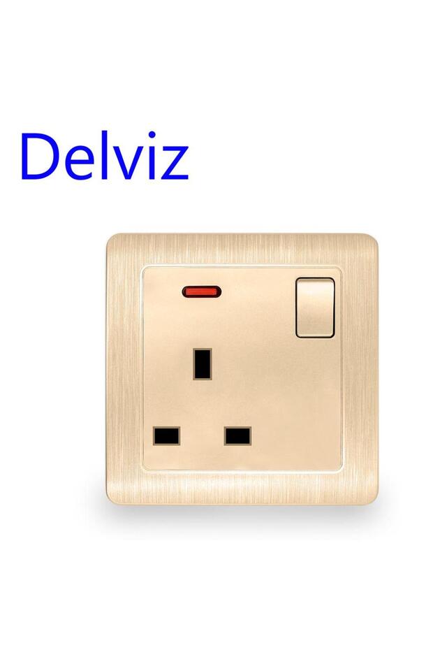 110-250V Gold Delviz UK Standard 13A Socket, 86mm*86mm Square Panel, AC 110V~250V, Household Power O