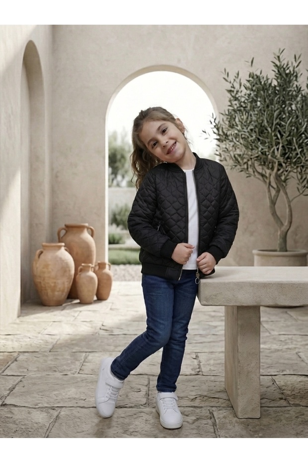 Children's coat ribbed detailed quilted children's coat