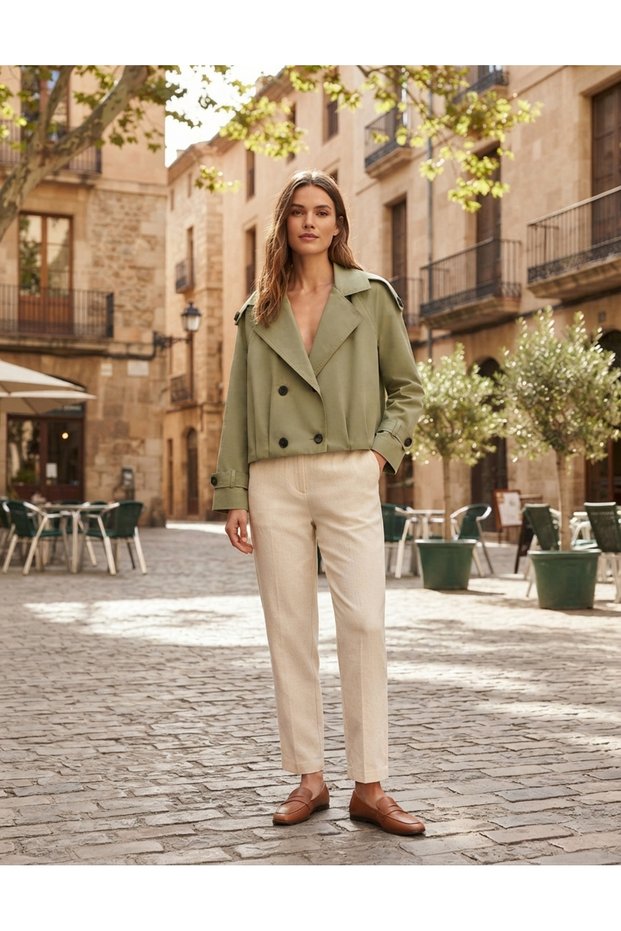 Women's Short Trench Coat Double-Breasted Collar Seasonal Jacket
