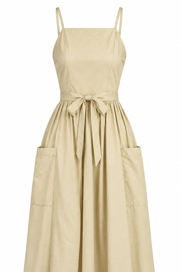 Beige Design Tie-Up Long Dress - 2Y2011