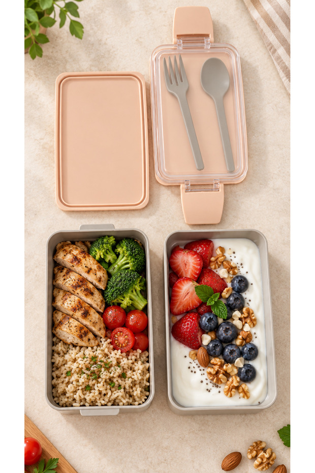 2 Layer Food Storage Container Lunch Box Set for Athletes, Dieters, Students, Camping, Picnics, School, Work, Expedition