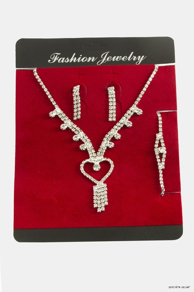 Spt-Gld Heart Vessel Set Necklace (13328) Silver Color