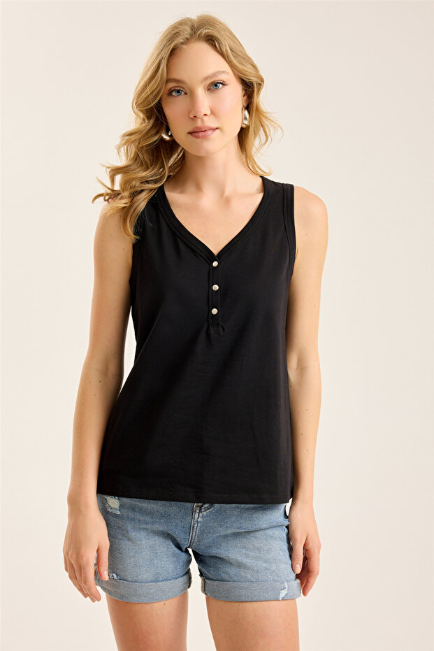 Snap-Fasten V-Neck Tank Top