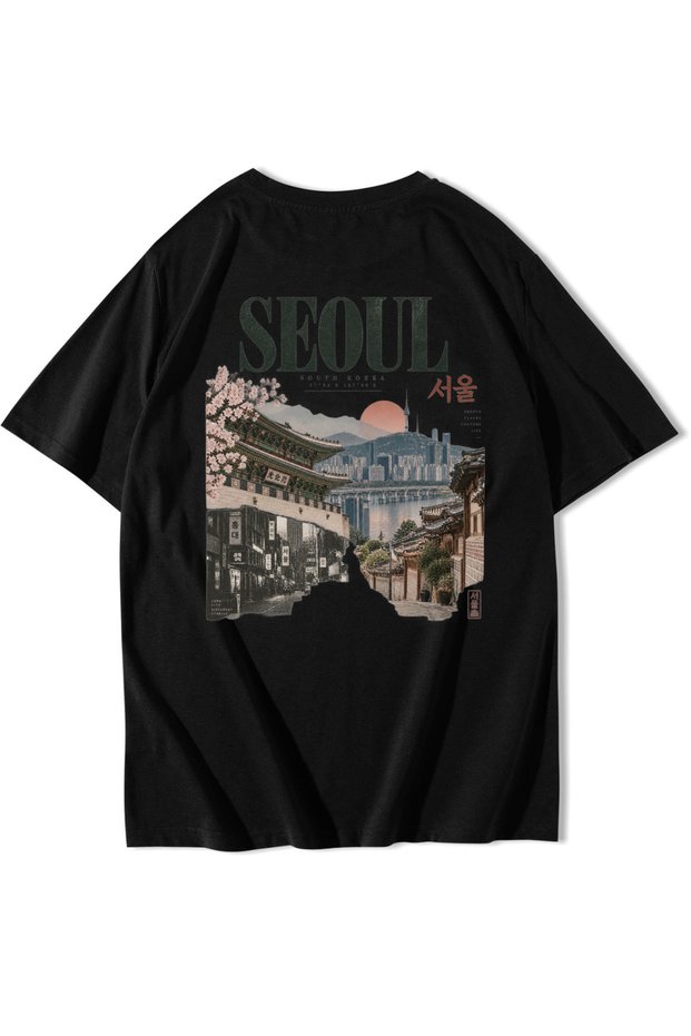 Unisex Oversize Seoul T-Shirt Black