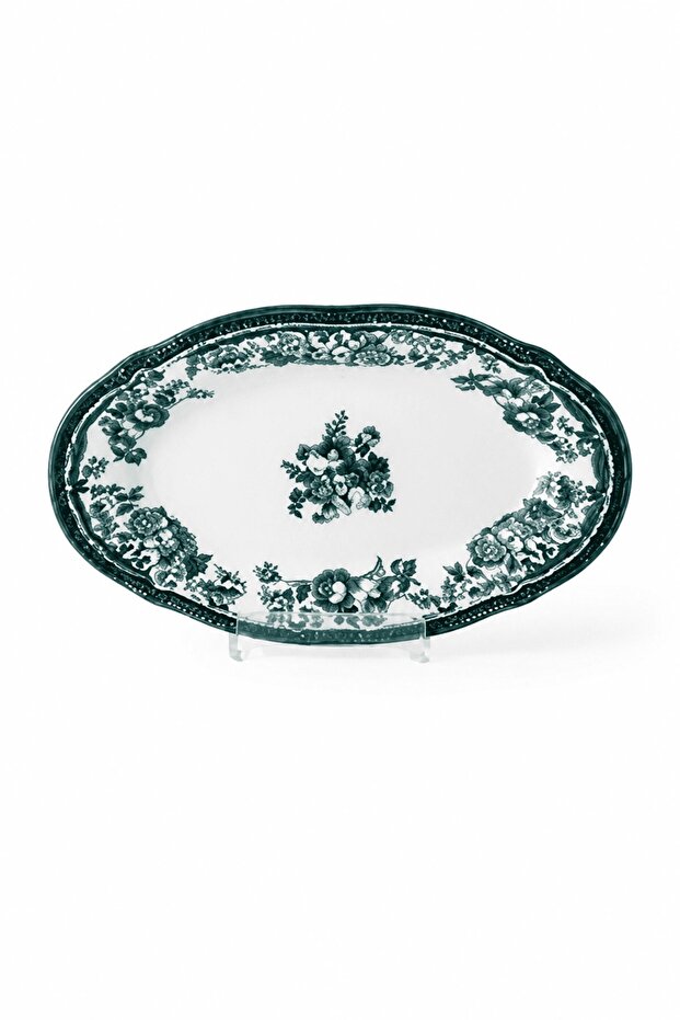 Porcelain Velour Green Fulya Kayık Plate Set 32cm Single