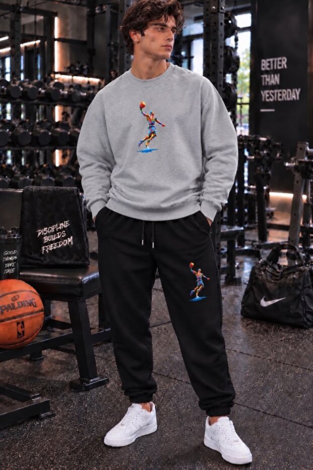 New Season Unisex Sweatshirt and Trackpants Basket Printed Set