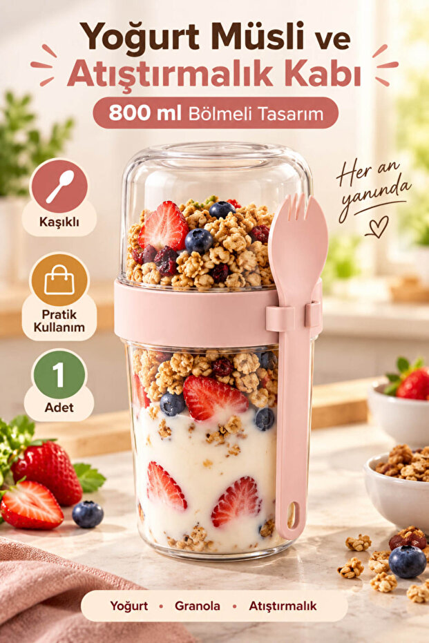 800 ml Compartmentalized Yogurt Muesli Snack Container with Spoon Granola Snack Container 1 Piece