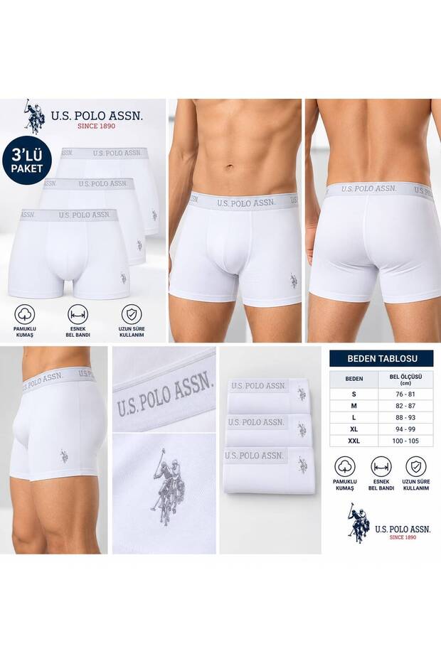 Men's 100% Cotton 3-Piece White Boxers (Boxed)