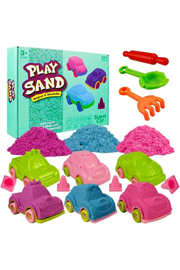Moldable Sensory Play Sand Set 750g/0.75Kg -Magic Sand Includes Car Molds &Tools for Indoor and Outdoor Play