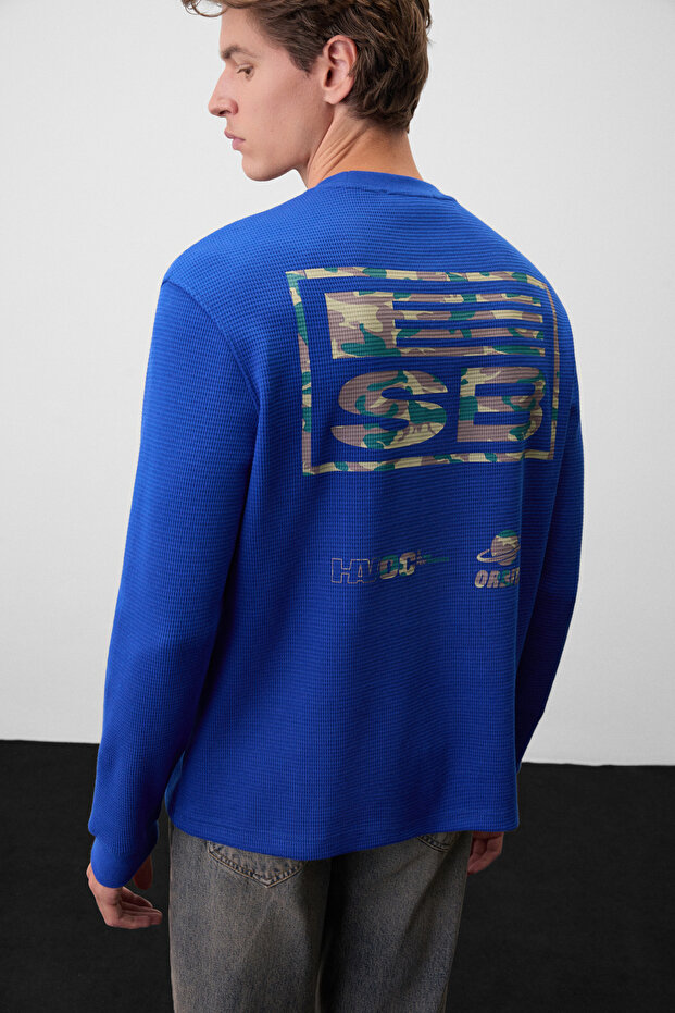 Juro men's organic cotton long sleeve blue t-shirt