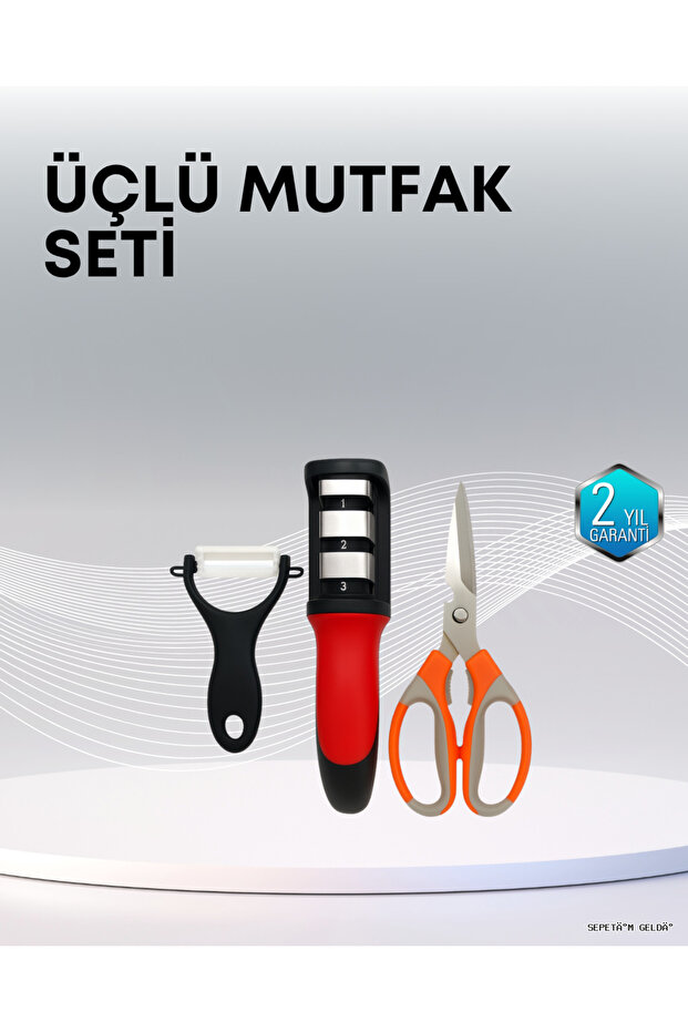 Spt-Gld Multifunctional Kitchen Scissors Set – Includes 3 Scissors, Sharpener, and (152815) Peeler