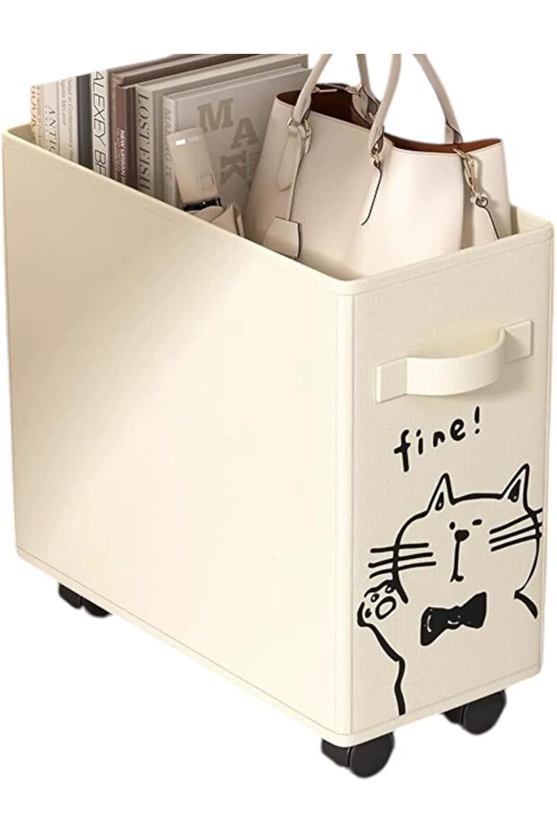 Storage Basket With Wheels Under Desk Office Organizer Clothes Foldable Laundry Hamper For Home, Office And School (White)