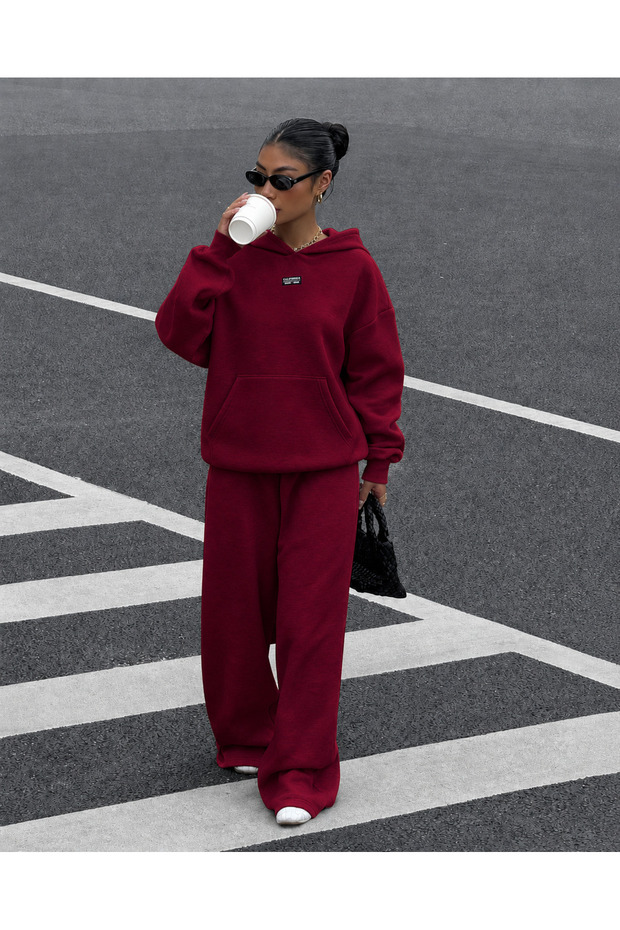 Unisex Women's and Men's California Unprinted Oversize 3 Thread Hooded Hoodie and Baggy Sweatpants