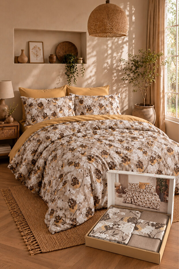 Larina | Boxed 100% Cotton Premium Double Duvet Cover Set | Soft and Breathable | Duvet Cover | Flat Sheet | Pillowcase | Bed | Dowry | 200 X 240 cm