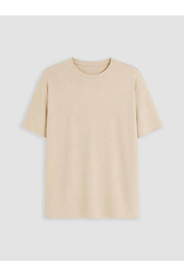 Beige Plus Size Crew Neck Women's T-Shirt