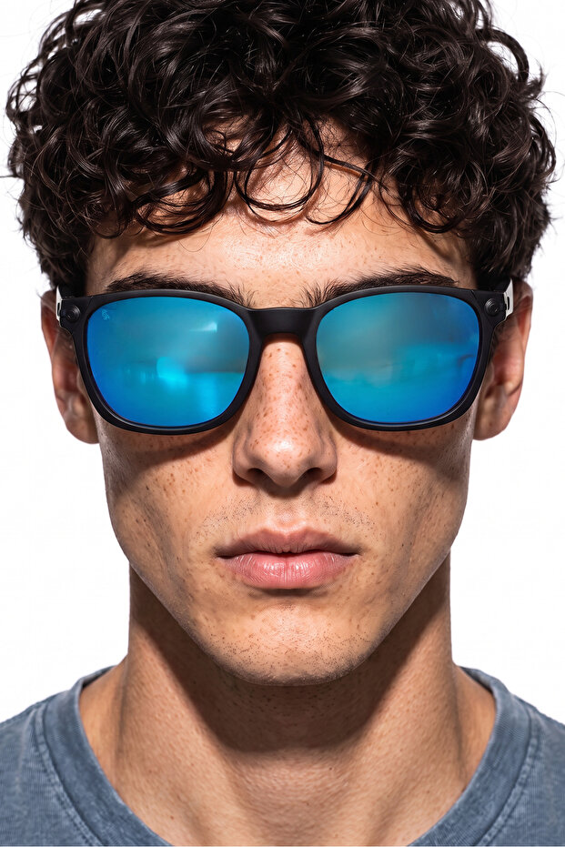 Relsa Black Blue Mirror Men's Sunglasses