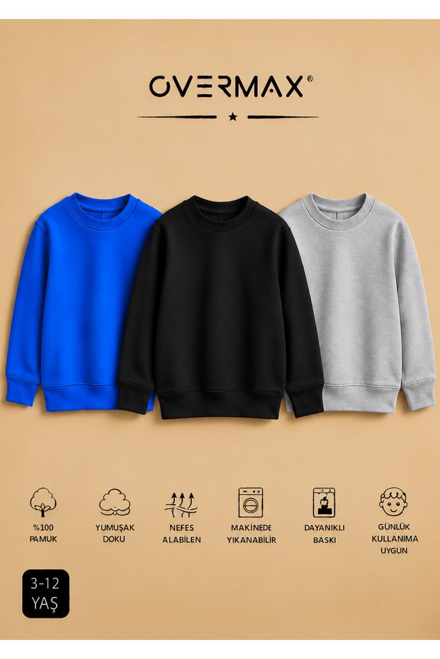 3-Piece Children's Hoodless Sweatshirt Set – Ages 3-12