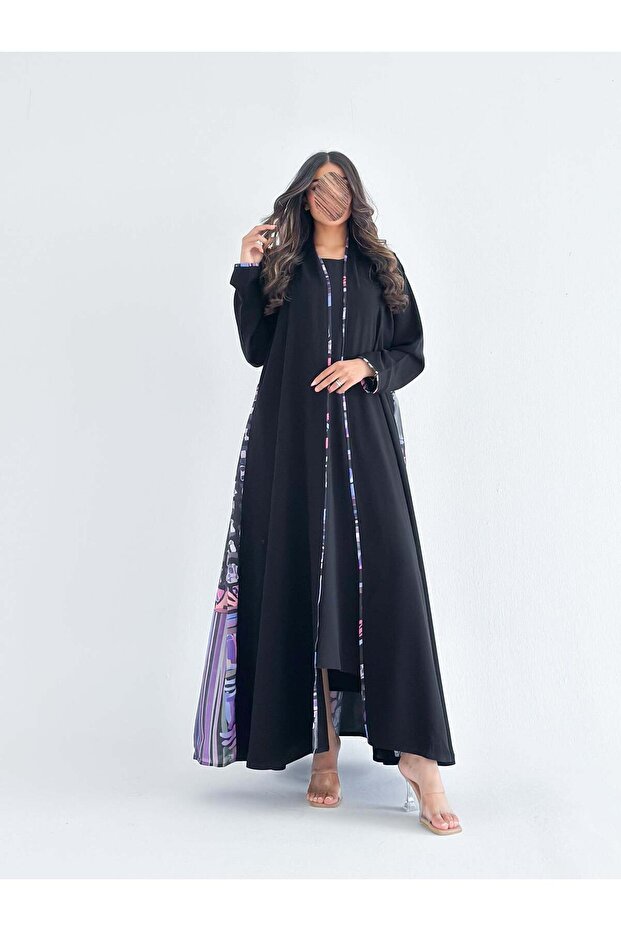 Mwt1257 - Black Abaya with Luan Print
