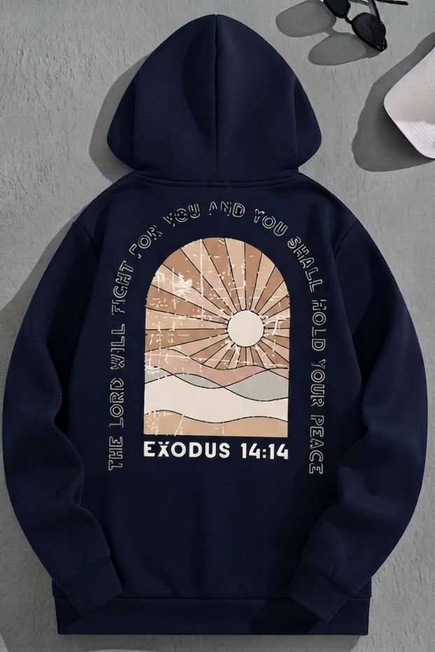 Unisex 3 Thread Cotton Navy Blue Exodus Loose Fit Sweatshirt Hoodie