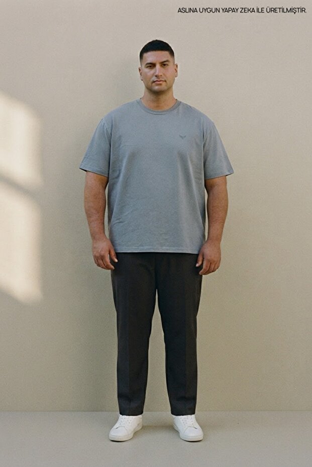 Blue Plus Size Men's Basic Crew Neck T-Shirt