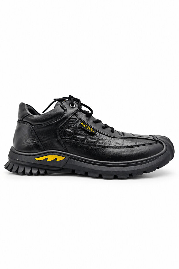 Black 100% Genuine Leather Men's Casual Sports Shoes | Rubber Sole Full Mold | Full Orthopedic with Rubber Laces | Modern Casual Men's Sneaker Shoes Model City Style for Comfortable and Casual Daily Use