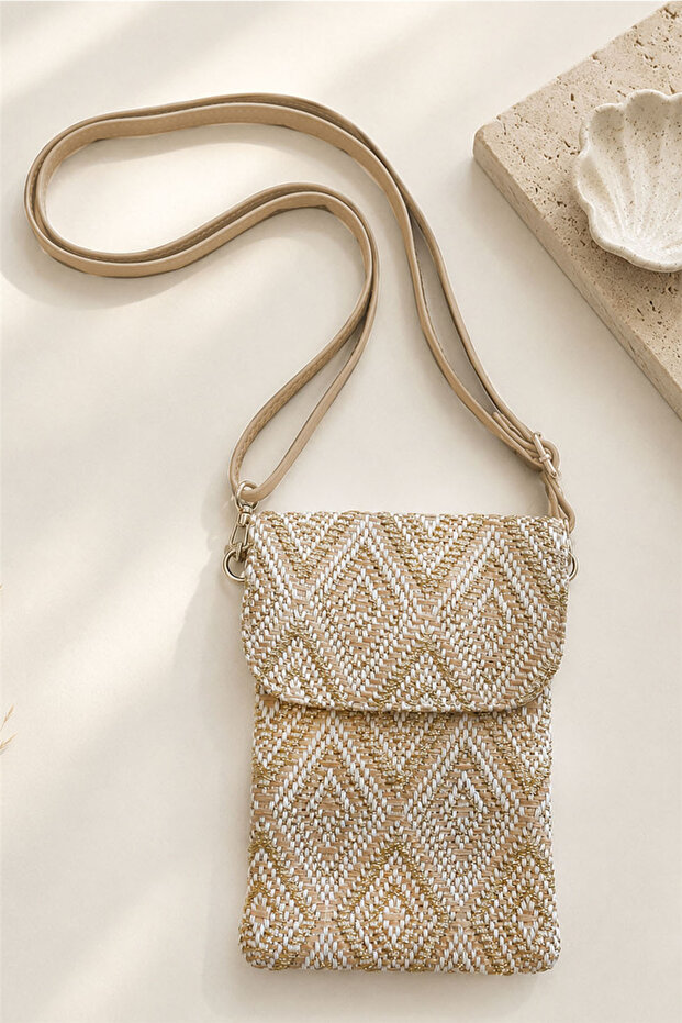 Mini Glittery Kilim Patterned Half Cover Shoulder Strap Bag