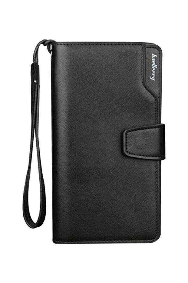 Flap Closure Leather Wallet Black
