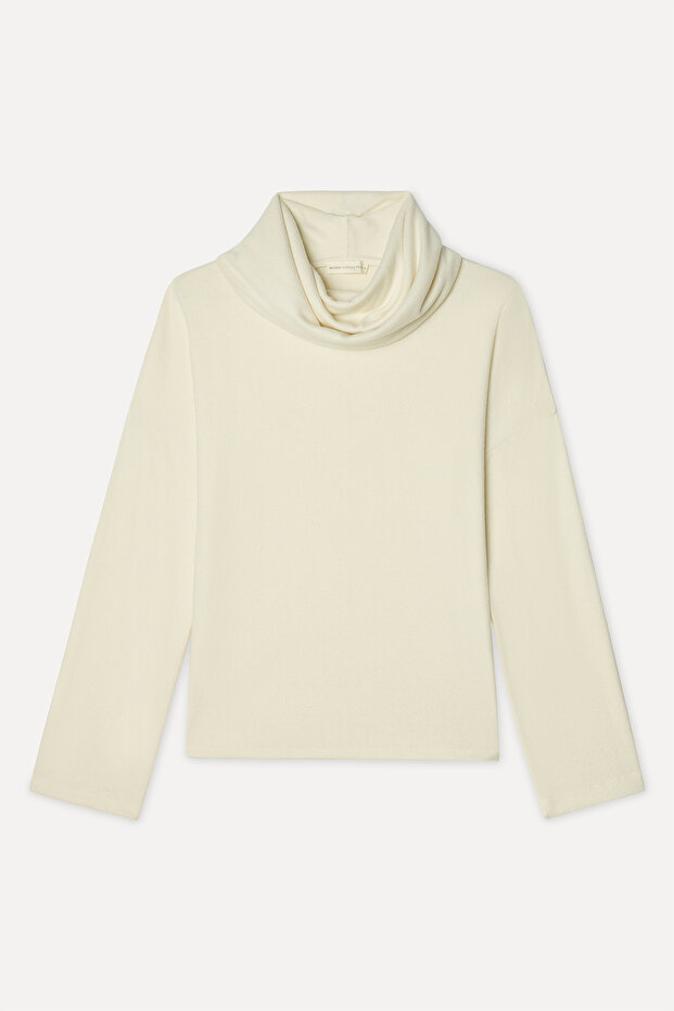 Women's Ecru Loose Fit High Neck Sweatshirt