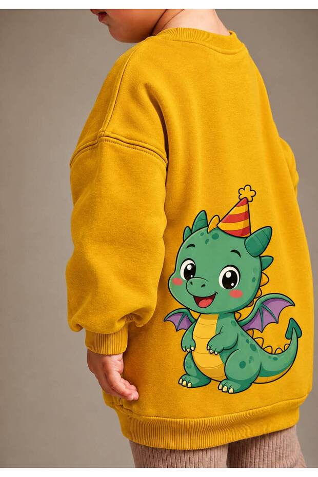 3 Yarn Combed Cotton Dinosaur Printed Unisex Children's Crewneck Sweatshirt Qs4