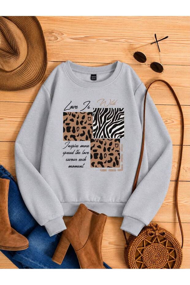 3 Yarn Combed Cotton Love Is Wild Printed Unisex Children's Crewneck Sweat Qs1