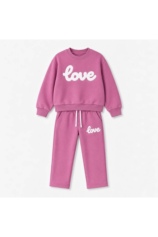 Girl's Süzene Embroidered Love Written Top and Bottom Set