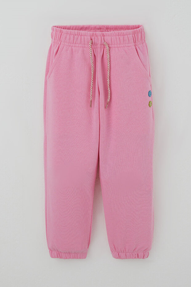 Girl's Sweatpants with Pocket and Button Accessories, with Lacing Accessories, 1-4 Years Old, Pink