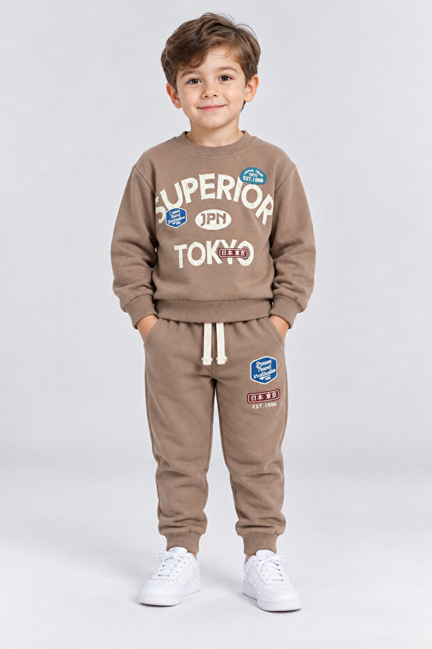 Boy's Superior Tokyo Printed 2-Piece Tracksuit Set Casual Cotton Bottom and Top Set Ak116