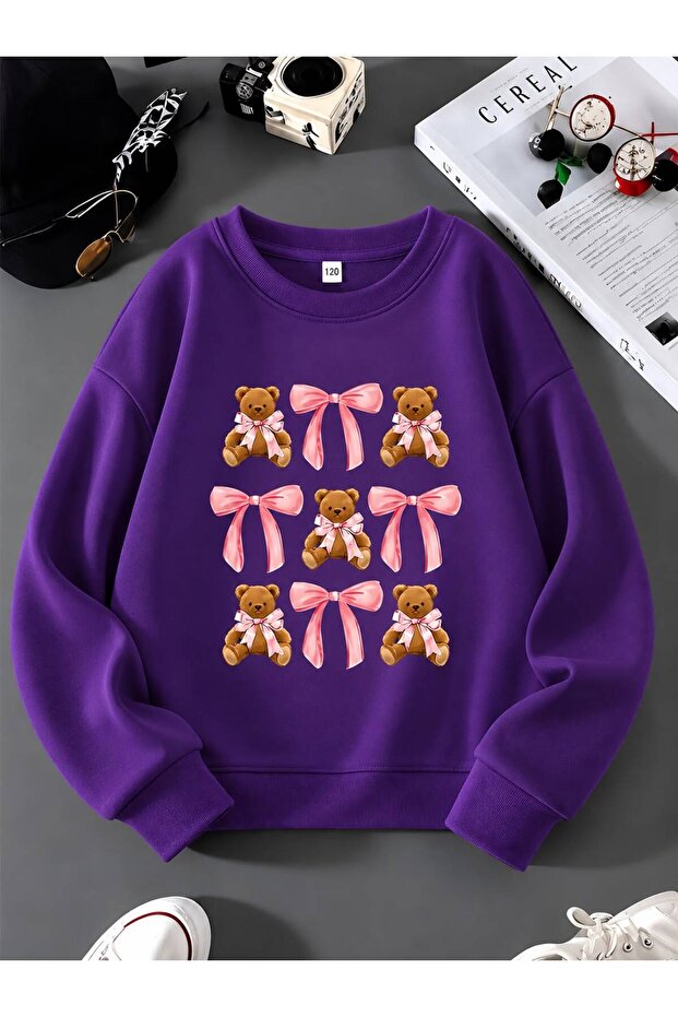 3-Ply Combed Cotton Ribbon Printed Unisex Children's Crewneck Sweatshirt Qa1