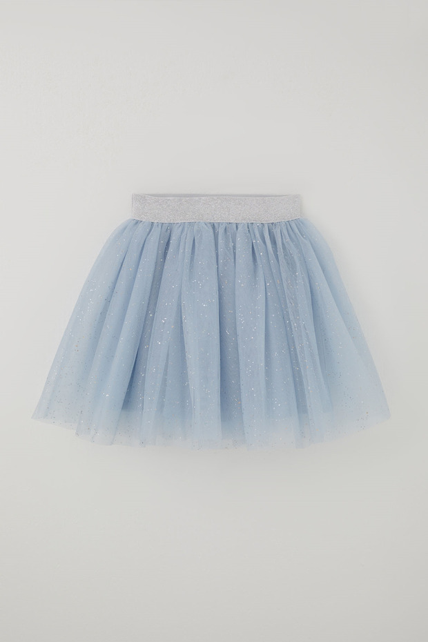 Girl's Tutu Skirt with Glitter and Elastic Waist, 5-10 Years Old, Light Blue