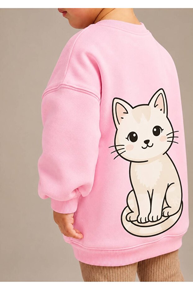 3 Yarn Combed Cotton Cat Printed Unisex Children's Crewneck Sweat Qs3