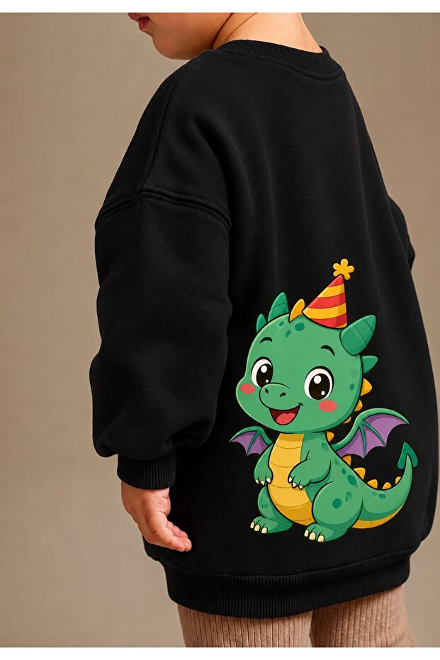 3 Yarn Combed Cotton Dinosaur Printed Unisex Children's Crewneck Sweatshirt Qs4