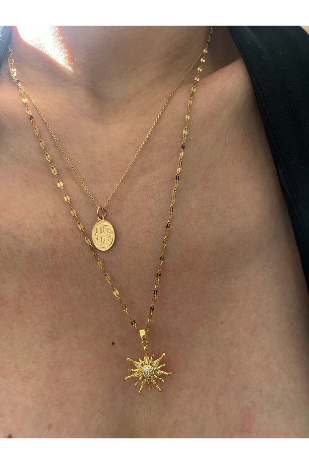 Steel Chain Stone Sun Pendant