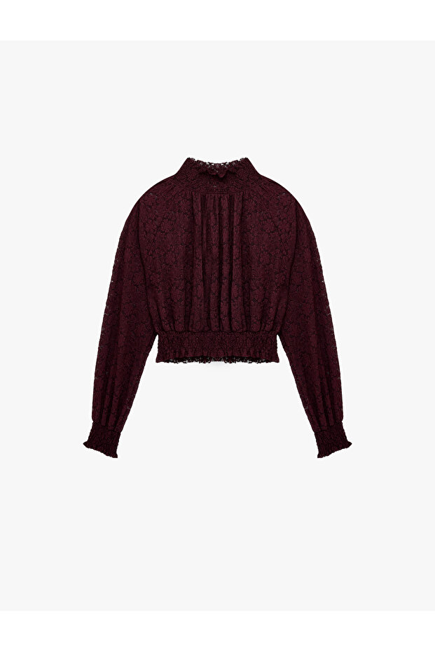 Gipeli Slim Fit Long Sleeve Lace High Neck Blouse