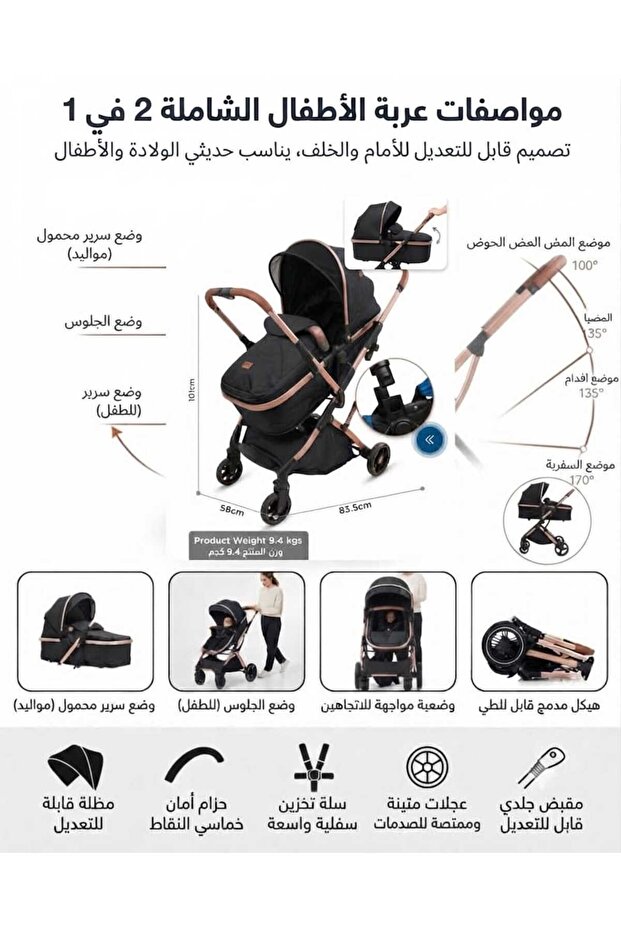 Luxury Two-Way Baby Stroller with Multiple Features Suitable from Birth to 4 Years Old