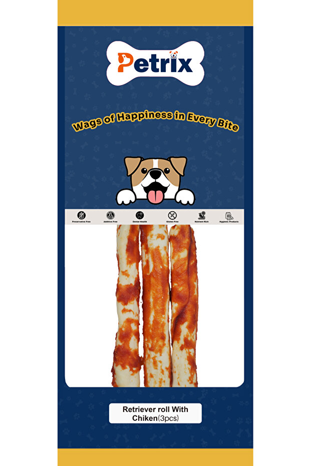 Retriever Roll Chicken Flavour Dog Chew Treat (10 Inch, 3 Pcs)
